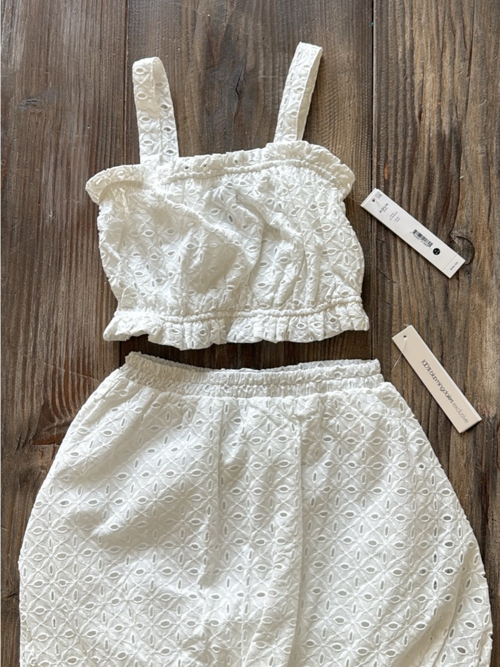 Aqua White Eyelet Two-Piece Set girls 9 10 NWT